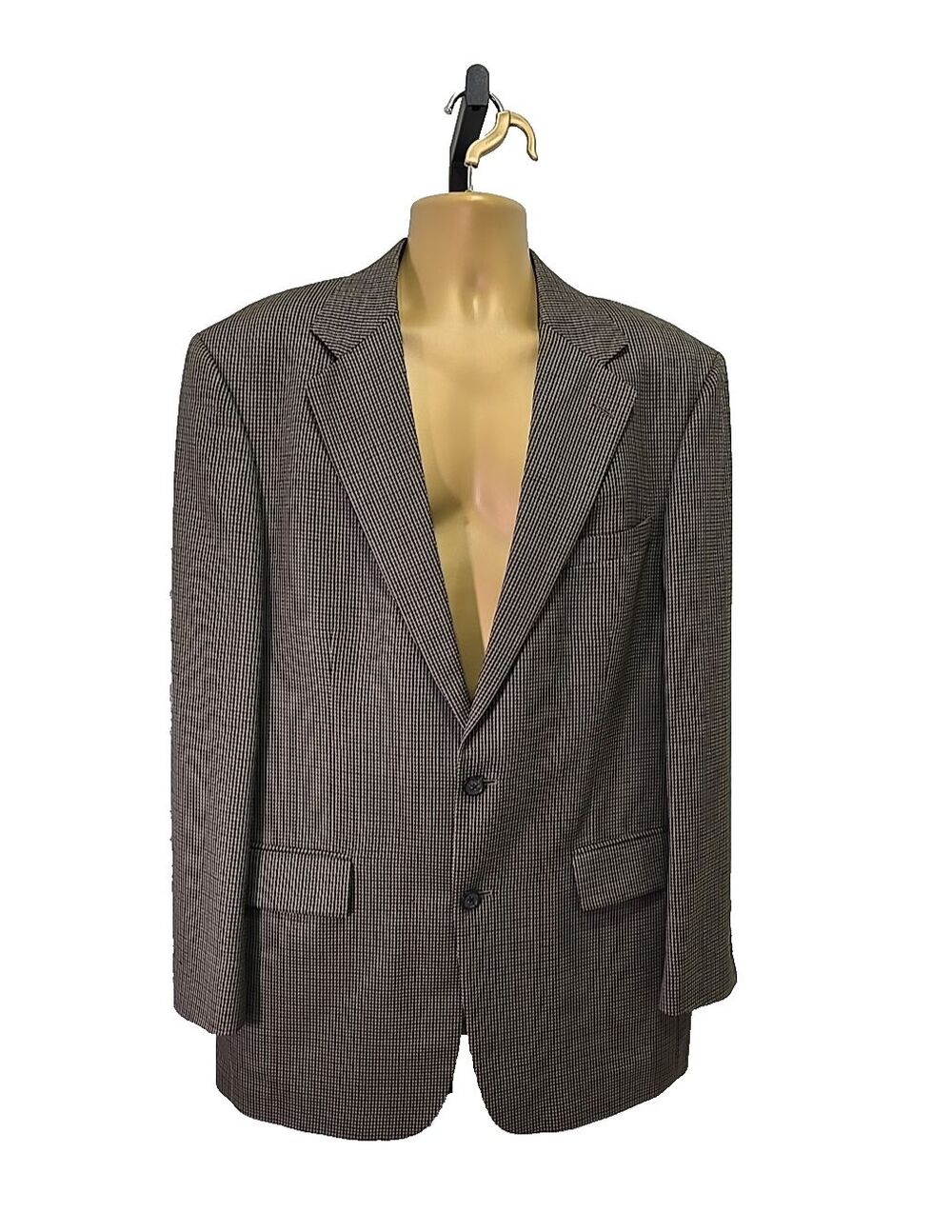 Vintage Oscar de la Renta Jacket 42L M Brown Houndstooth Check 100% Wool Blazer